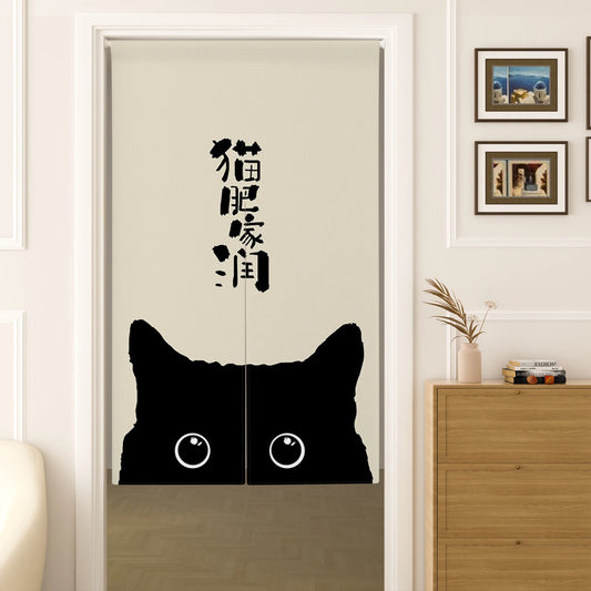 Japanese Cute Cat Door Curtain – Noren-Style Linen Look Partition