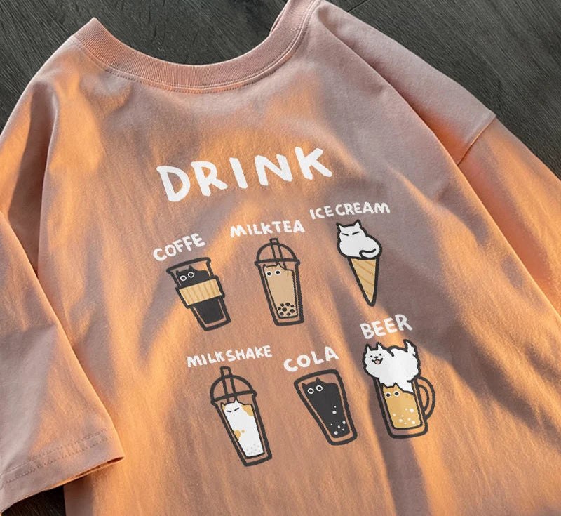 Cat Café Graphic Tee – Kawaii Japan-Style Cotton T-Shirt (Unisex)
