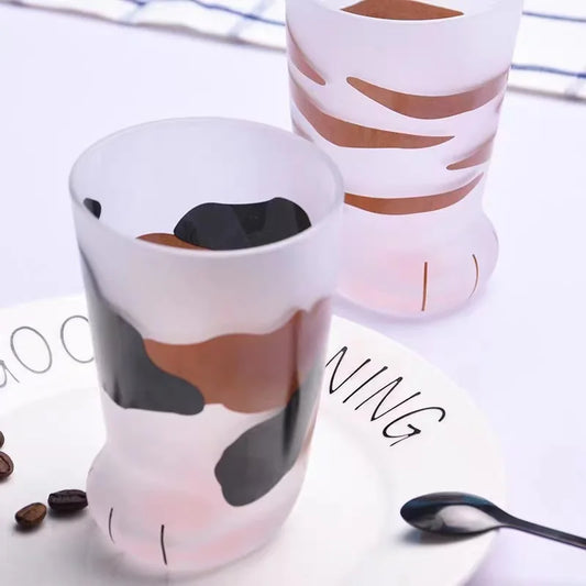 Frosted Cartoon Cat Paw Glass Cup – Cute Coffee, Milk & Tea Mug (300ml)
