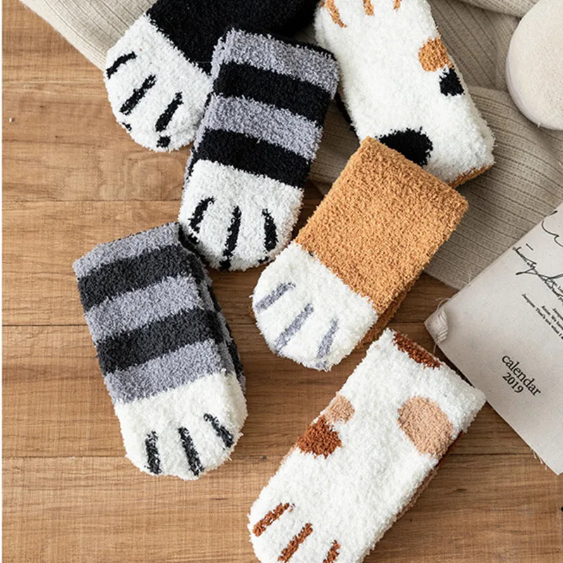 Kawaii Cat Paw Fuzzy Socks – Cozy 3D Animal Feet Plush Warm Socks