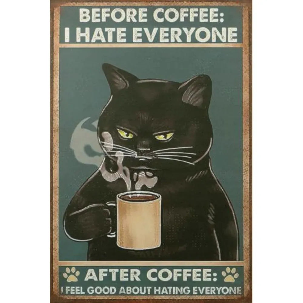 Vintage Funny Cat Metal Tin Signs | Retro Wall Art for Home, Bar & Café