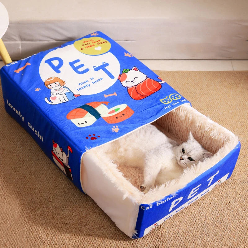 🍪 Snack Box Cat Cave Bed – Cozy Enclosed Plush Hideaway for Cats
