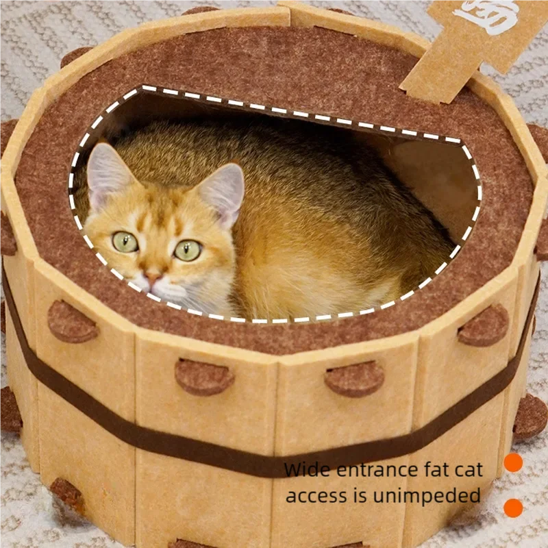🐾 Hot Spring Felt Cat Cave Bed – Semi-Enclosed Cozy Hideaway for Cats