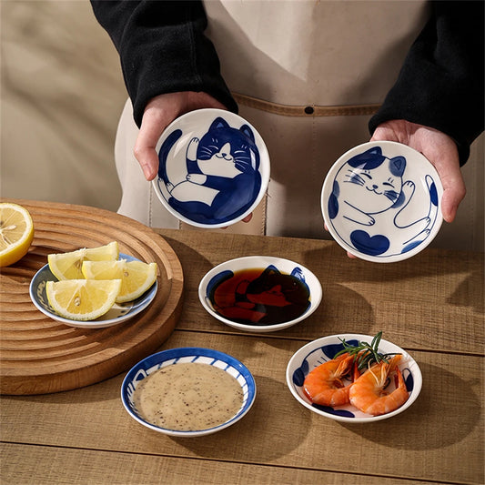 Japanese Lucky Cat Ceramic Sauce Dishes (Set of 1 or 4)