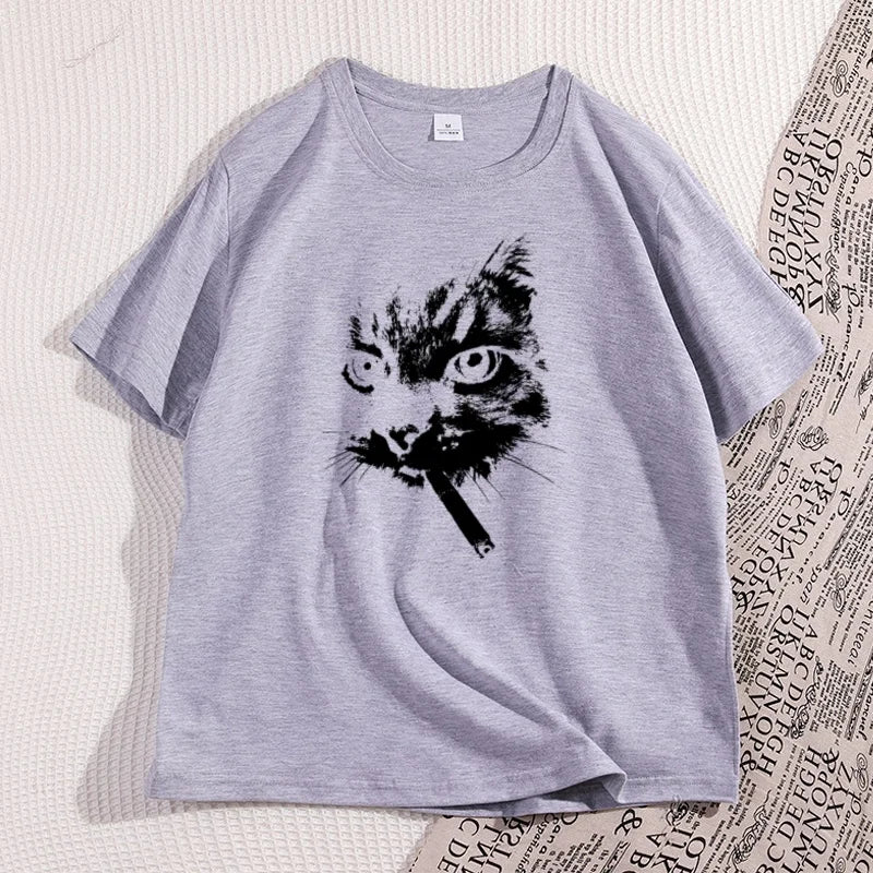 Smokin’ Cool Cat Oversized T-Shirt – Funny Graphic Streetwear Cotton Tee