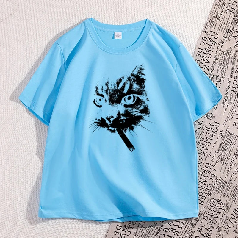 Smokin’ Cool Cat Oversized T-Shirt – Funny Graphic Streetwear Cotton Tee