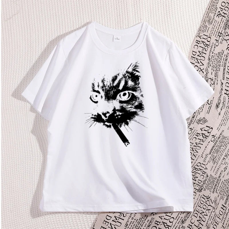 Smokin’ Cool Cat Oversized T-Shirt – Funny Graphic Streetwear Cotton Tee