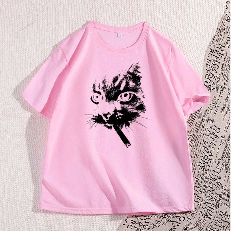 Smokin’ Cool Cat Oversized T-Shirt – Funny Graphic Streetwear Cotton Tee