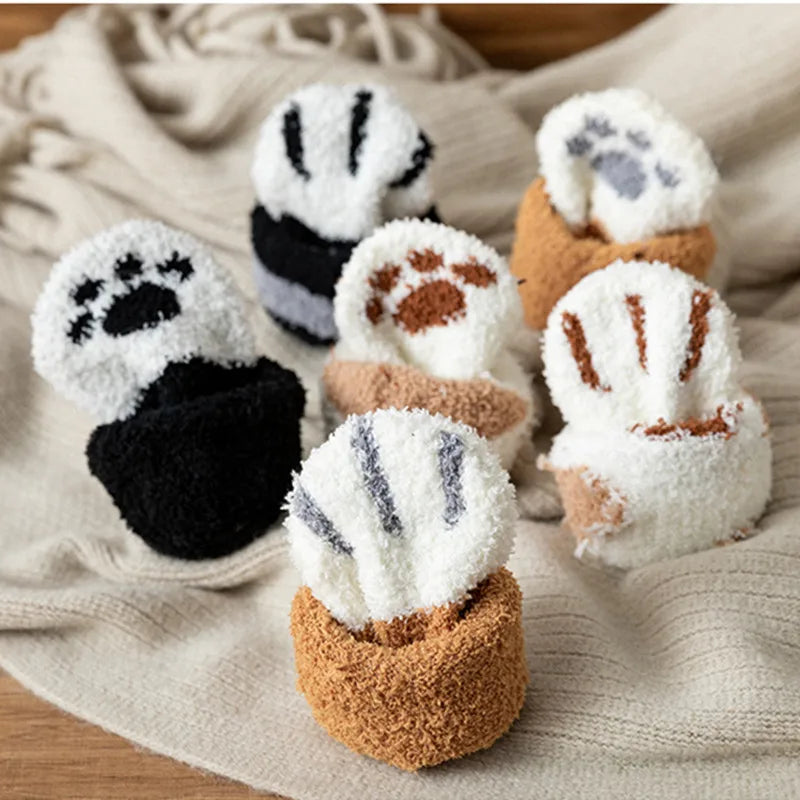 Kawaii Cat Paw Fuzzy Socks – Cozy 3D Animal Feet Plush Warm Socks