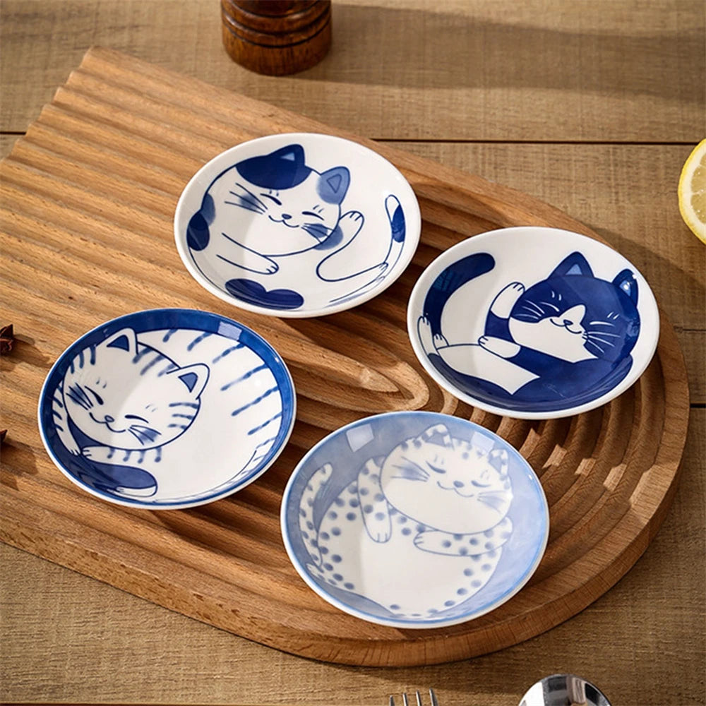 Japanese Lucky Cat Ceramic Sauce Dishes (Set of 1 or 4)