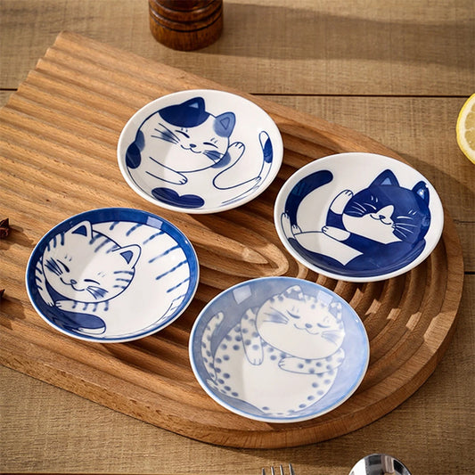 Japanese Lucky Cat Ceramic Sauce Dishes (Set of 1 or 4)