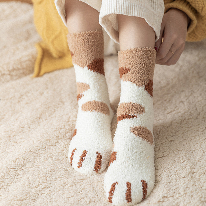 Kawaii Cat Paw Fuzzy Socks – Cozy 3D Animal Feet Plush Warm Socks