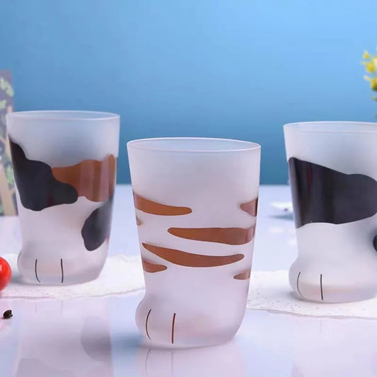 Frosted Cartoon Cat Paw Glass Cup – Cute Coffee, Milk & Tea Mug (300ml)