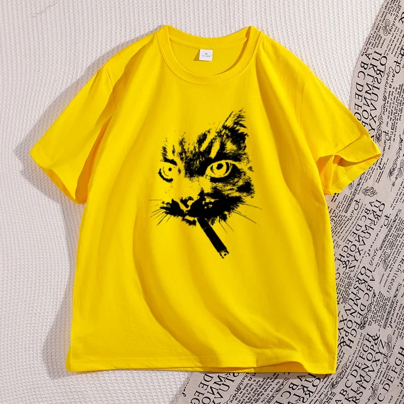 Smokin’ Cool Cat Oversized T-Shirt – Funny Graphic Streetwear Cotton Tee