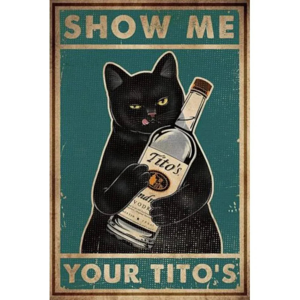 Vintage Funny Cat Metal Tin Signs | Retro Wall Art for Home, Bar & Café