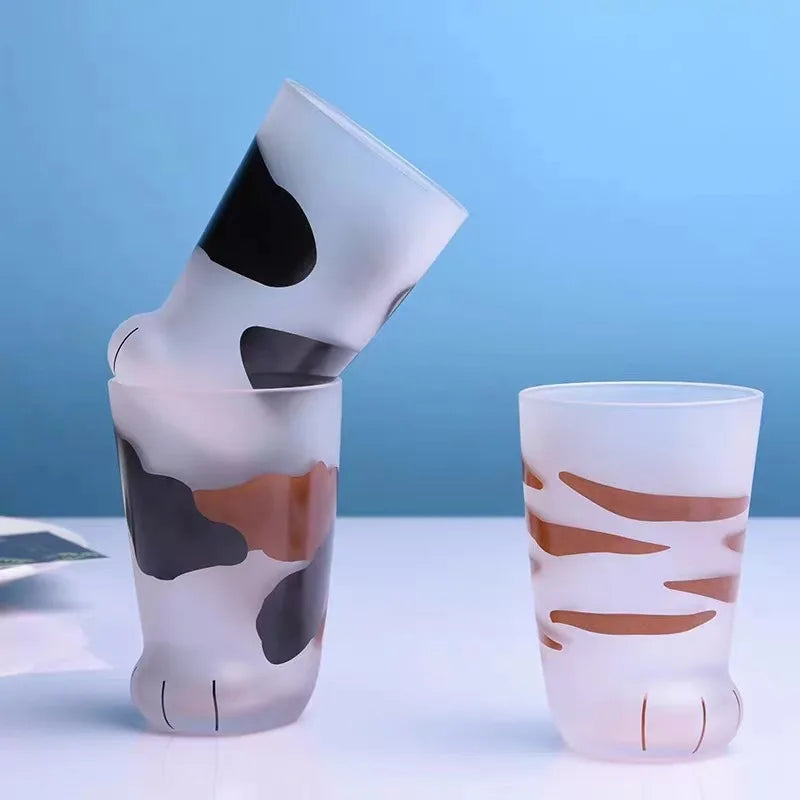 Frosted Cartoon Cat Paw Glass Cup – Cute Coffee, Milk & Tea Mug (300ml)