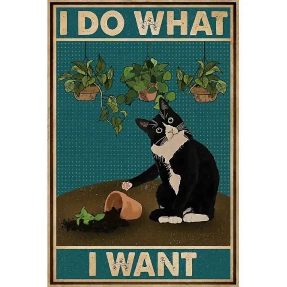 Vintage Funny Cat Metal Tin Signs | Retro Wall Art for Home, Bar & Café