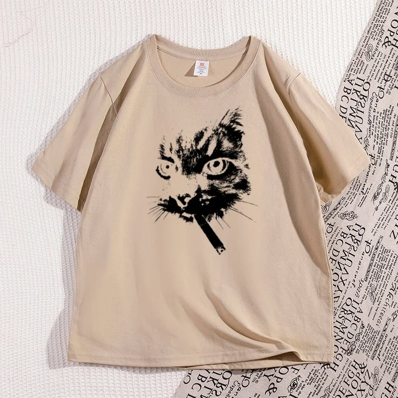 Smokin’ Cool Cat Oversized T-Shirt – Funny Graphic Streetwear Cotton Tee