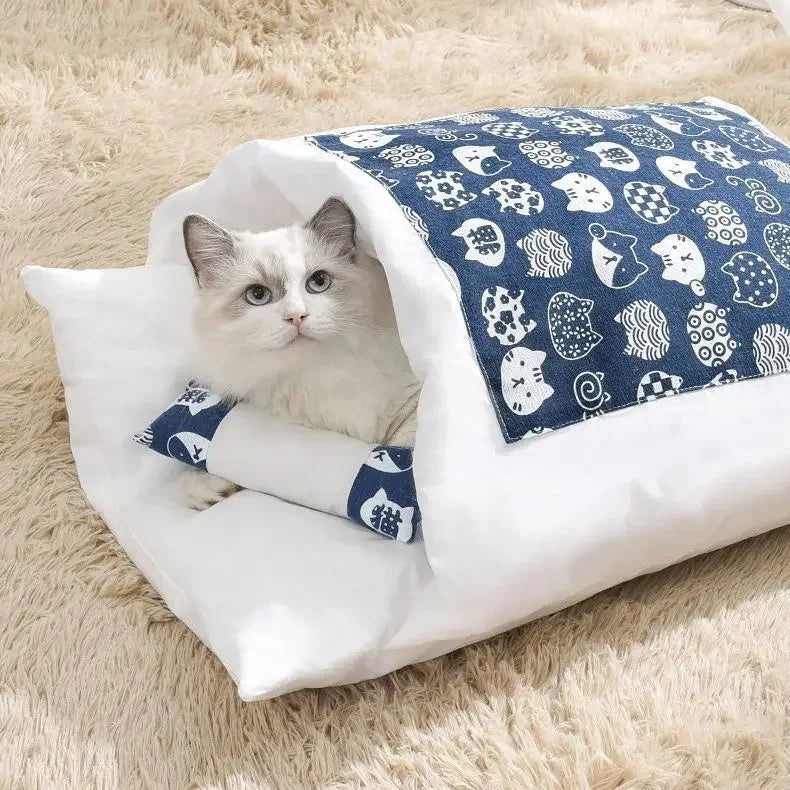 🐱 Cute Cozy Cat Cave Bed – Removable Cotton Pet House for Cats & Small Dogs