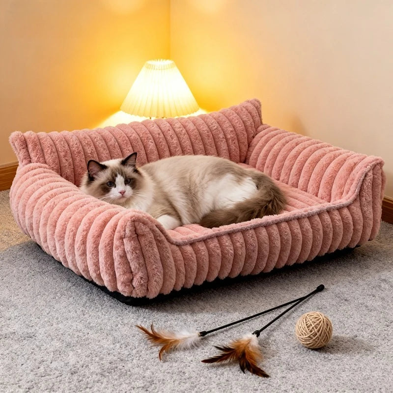 Ultra-Plush Cozy Sofa Bed for Cats & Small Dogs | Removable & Washable | Winter-Warm Milk Velvet Pet Couch