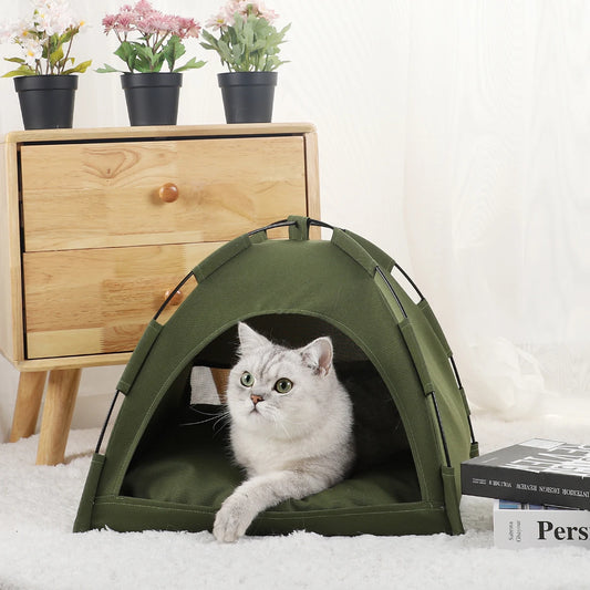 Cozy Clamshell Cat Tent Bed – Warm Semi-Enclosed Winter Cat House