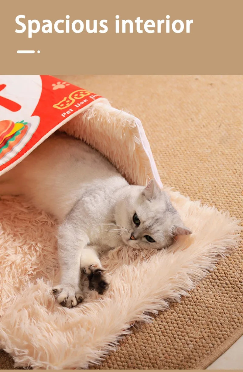 🍪 Snack Box Cat Cave Bed – Cozy Enclosed Plush Hideaway for Cats