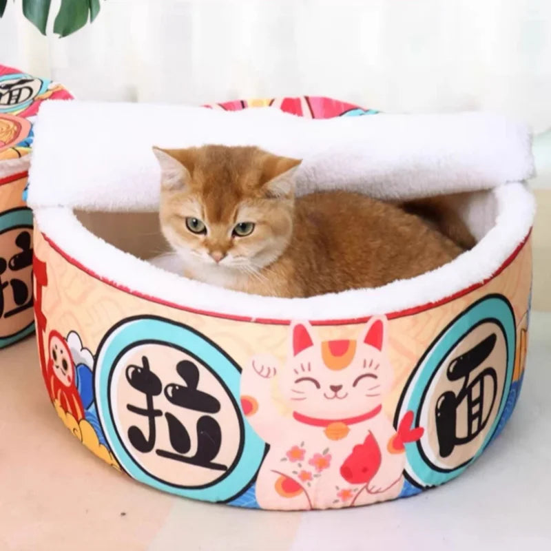 🍜 Lucky Cat Instant Noodle Cozy Bed (For Cats & Small Dogs)