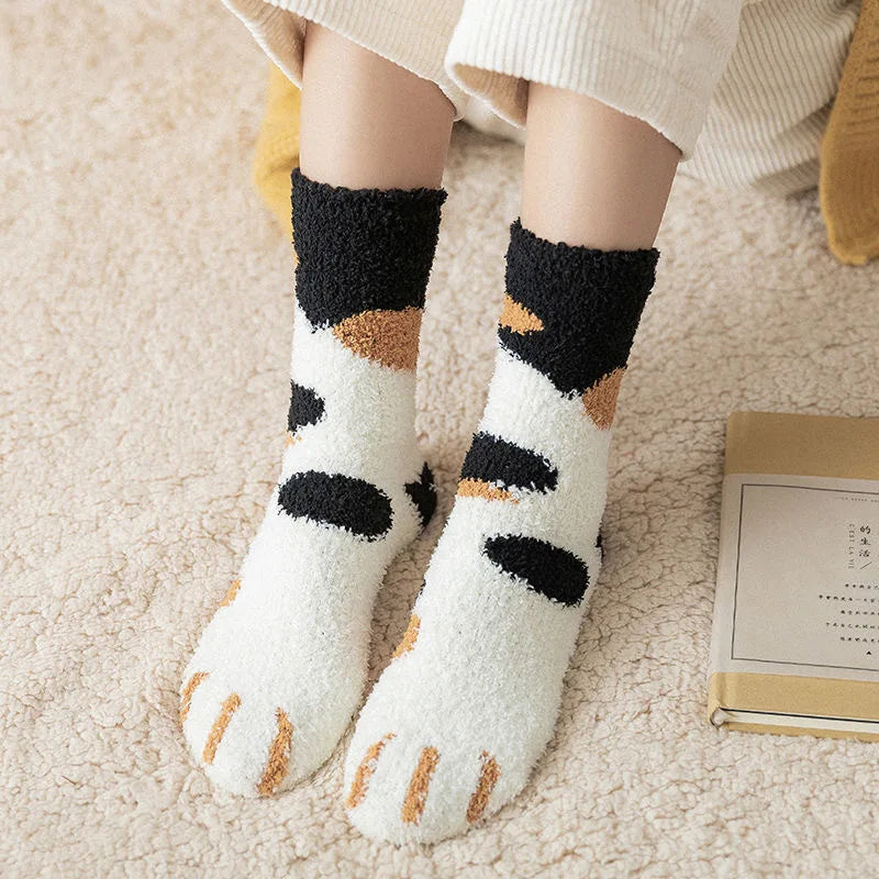 Kawaii Cat Paw Fuzzy Socks – Cozy 3D Animal Feet Plush Warm Socks