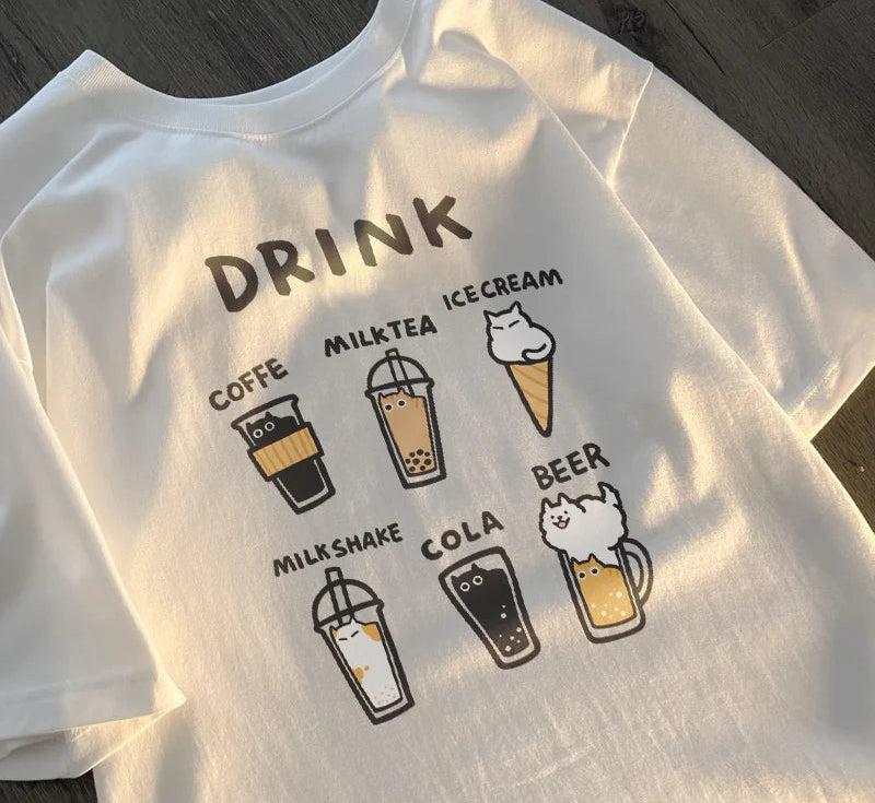 Cat Café Graphic Tee – Kawaii Japan-Style Cotton T-Shirt (Unisex)