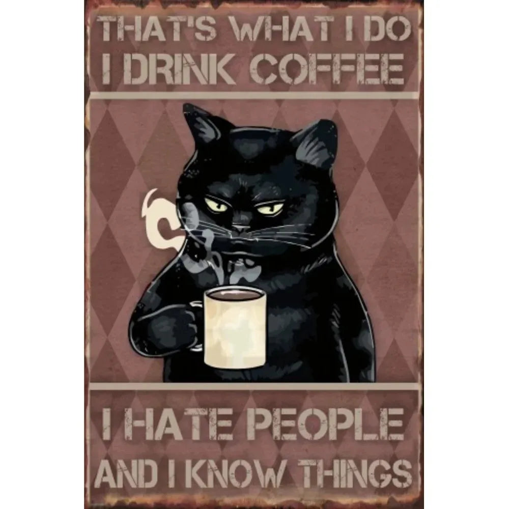 Vintage Funny Cat Metal Tin Signs | Retro Wall Art for Home, Bar & Café