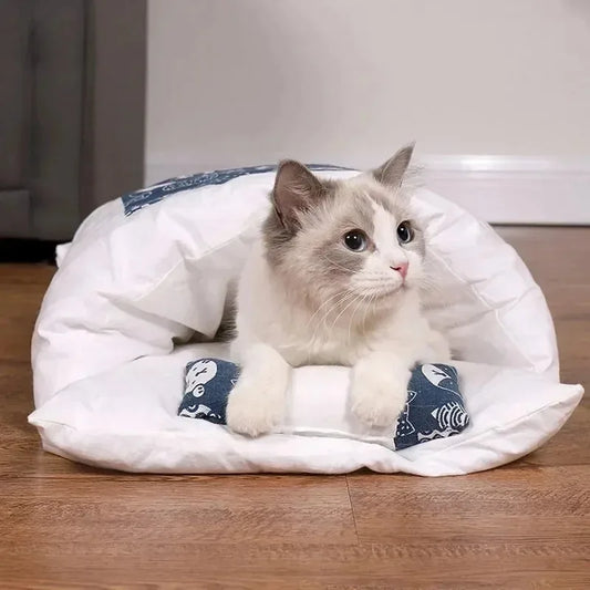 🐱 Cute Cozy Cat Cave Bed – Removable Cotton Pet House for Cats & Small Dogs