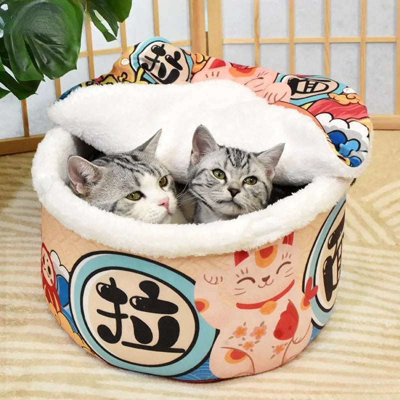 🍜 Lucky Cat Instant Noodle Cozy Bed (For Cats & Small Dogs)